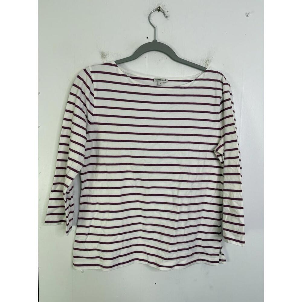 Kettlewell Top Womens Large Striped Tunic Split Hem Purple Burgundy Long Sleeve